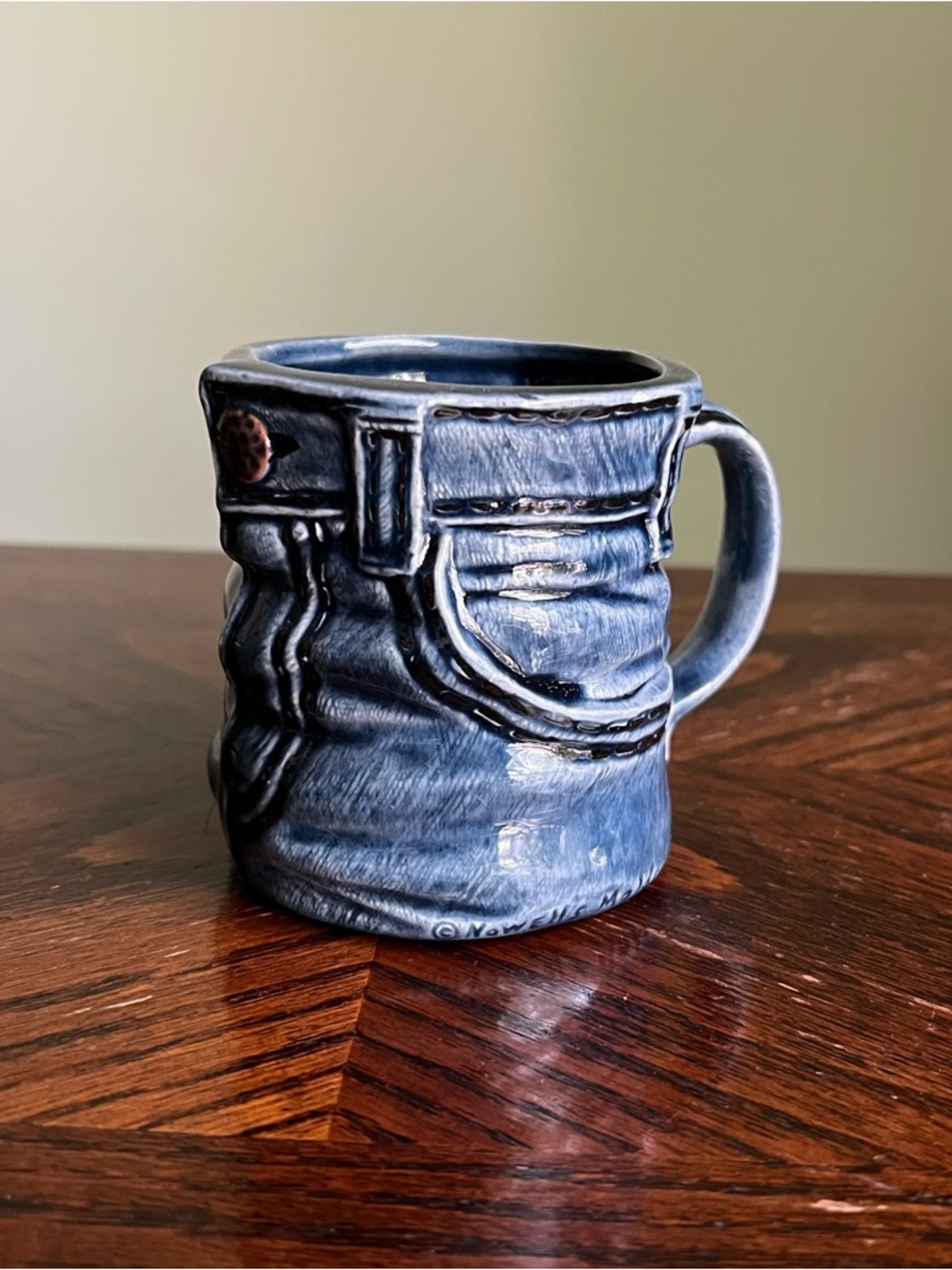 Vintage 1970’s Denim Mug, Novelty Coffee Mug, Blue Jeans Ceramic